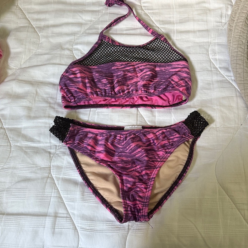 Pink and Black Kids Swim Bikini